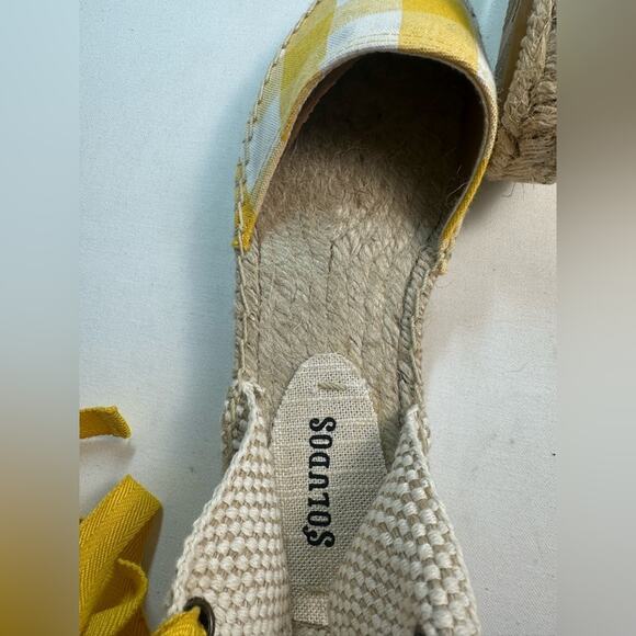 Soludos | Lauren Espadrilles Plaid Marigold Ankle Wrap Ties Jute NWOB - Picture 4 of 10